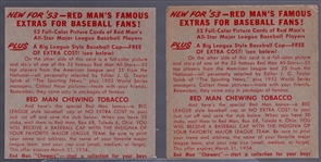 1953 Red Man Tobacco Bb- 2 Diff- No Tabs- March expiration backs