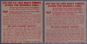 1953 Red Man Tobacco Bb- 2 Diff- No Tabs- March expiration backs