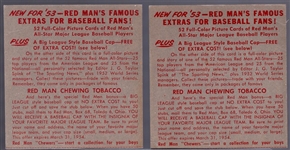 1953 Red Man Tobacco Bb- 2 Diff- No Tabs- March expiration backs.