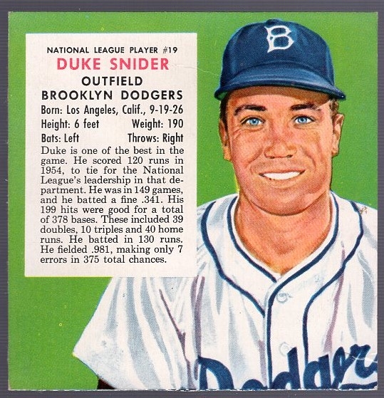 1955 Red Man Tobacco Bb- No Tab- NL #19 Duke Snider, Dodgers