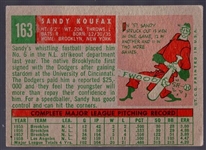 1959 Topps Baseball- #163 Sandy Koufax, Dodgers