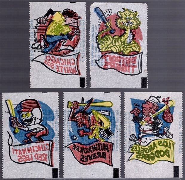 1961 Topps Bb- Magic Rub Offs- 5 Diff Teams