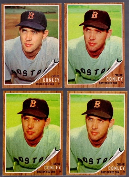 1962 Topps Bb- #187 Gene Conley, Red Sox- 4 Cards