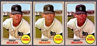 1968 Topps Bb- #40 Denny McLain, Tigers- 3 Cards