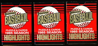 1985 Donruss Bb “Highlights”- 3 Factory Sealed Sets of 56