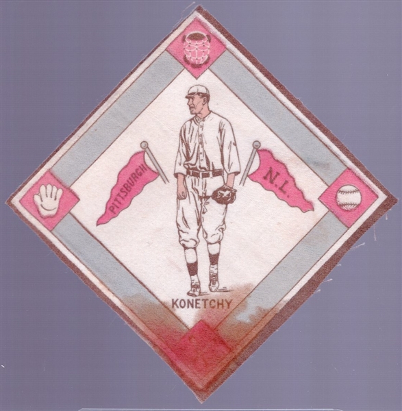 1914 B18 Baseball Blanket-Konetchy, Pittsburgh NL- Red Pennants version