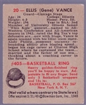 1948 Bowman Basketball- #20 Ellis (Gene) Vance, Chicago
