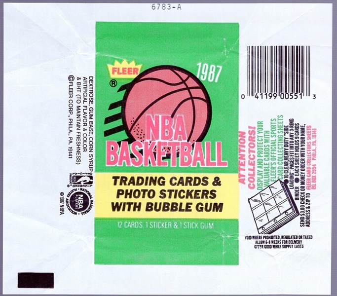 1987-88 Fleer Basketball Wrappers- 8 Wrappers- all “Attention Collectors” side panels.
