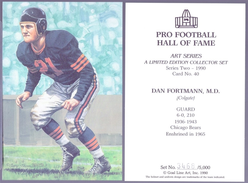 1990 Goal Line Art Pro Football Hall of Fame Cards- #40 Dan Fortmann, Chicago Bears- 30 cards