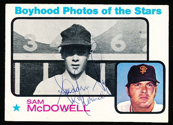 Autographed 1973 Topps Bsbl. #342 Sam McDowell Bpyhood Photo, Giants