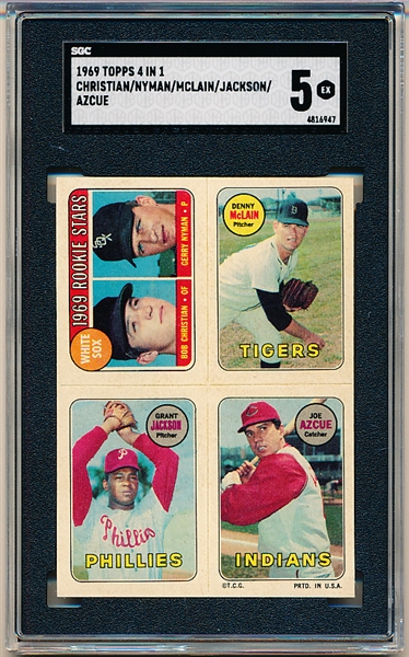 1969 Topps 4 in 1 Baseball- Christian/ Nyman/ Denny McLain/ Grant Jackson/ Azcue- SGC 5 (Ex)