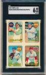 1969 Topps 4 in 1 Baseball- John Odom/ Leo Durocher/ Wilbur Wood/ Dalrymple- SGC 6 (Ex-NM)