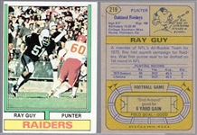 1974 Topps Football- #219 Ray Guy, Oakland RC- 6 Cards