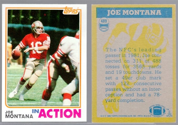 1982 Topps Fb- #489 Joe Montana IA- 5 Cards