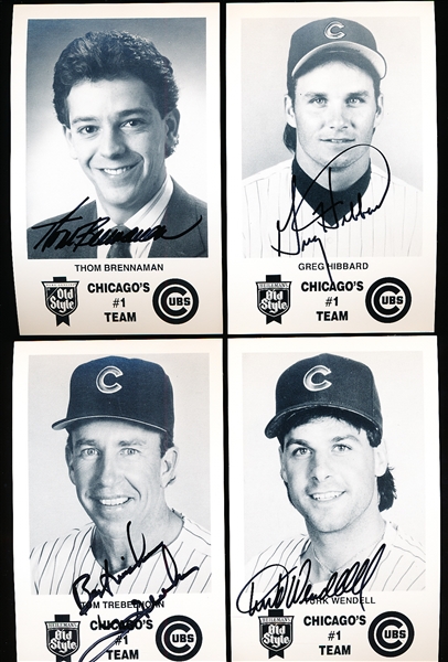 Autographed 1993 Old-Style Beer Chicago Cubs 3-1/2” x 5-1/2” Cards- 4 Diff.