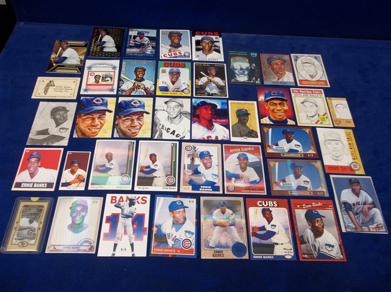 Ernie Banks Collector Made “Art Cards” Clean-Up Group- 39 Cards