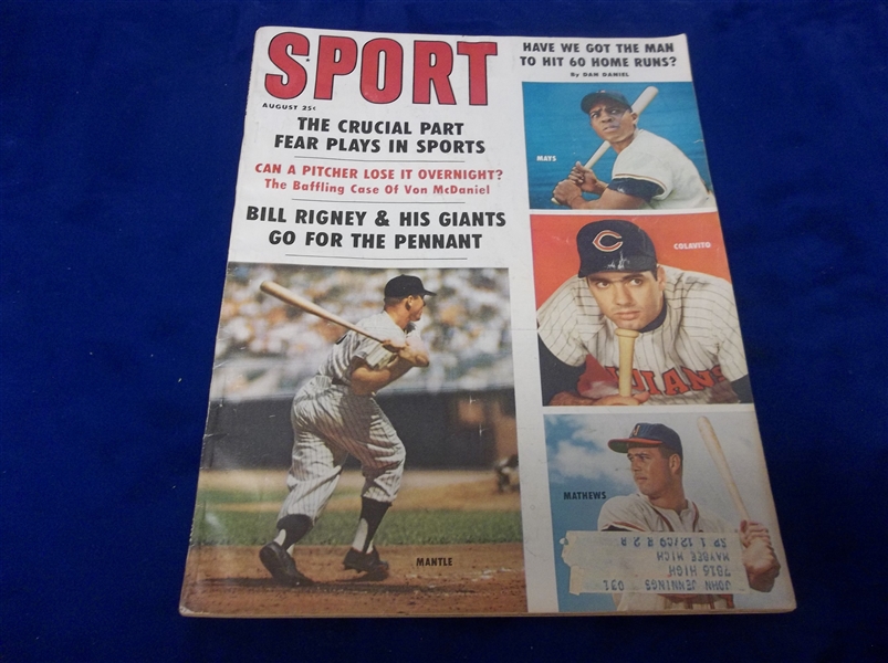 August 1959 Sport Magazine- Mantle/ Mays/ Colavito/ Mathews Cover