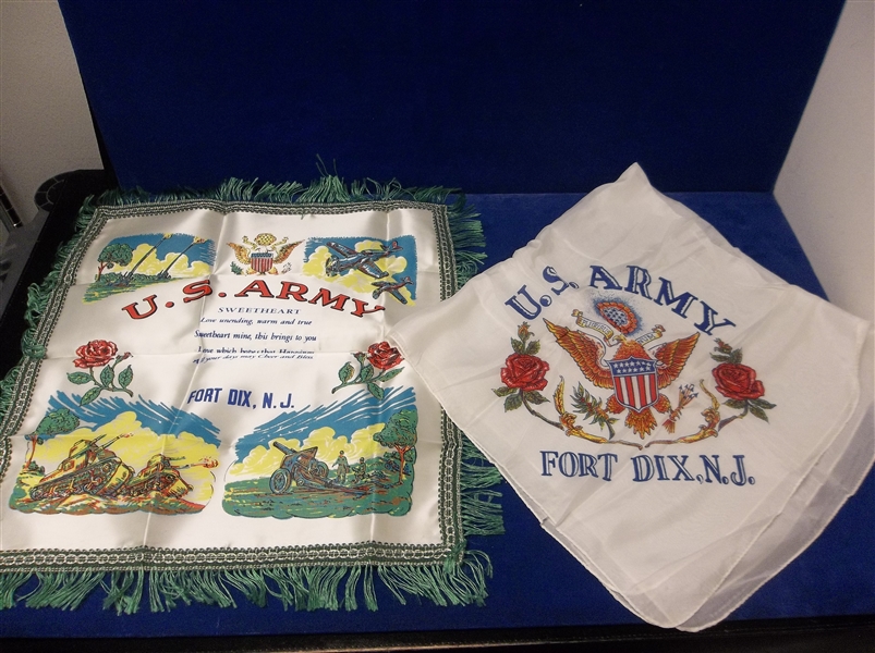 Two Diff. 1940’s U.S. Army Fort Dix (N.J.) Silk Collectibles