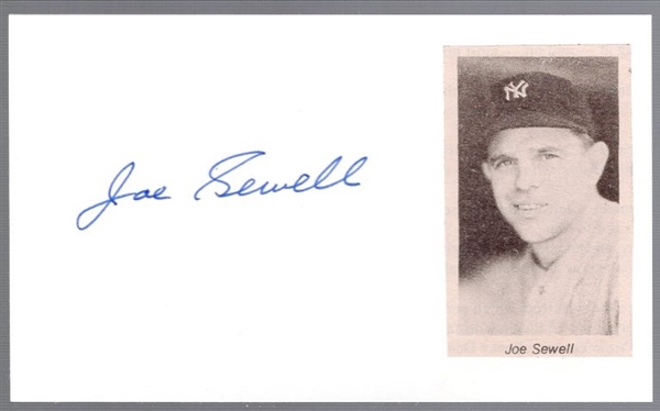 Autographed Joe Sewell New York Yankees MLB Index Card with Newspaper Photo