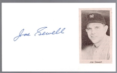 Autographed Joe Sewell New York Yankees MLB Index Card with Newspaper Photo