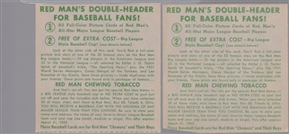 1952 Red Man Tobacco Bb- No Tabs- 2 Cards- March expiration backs.