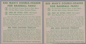 1952 Red Man Tobacco Bb- No Tabs- 2 Cards- March expiration backs.