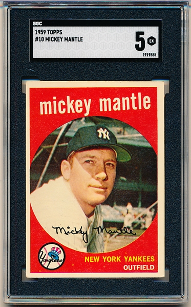 1959 Topps Baseball- #10 Mickey Mantle, Yankees- SGC 5 (Ex)