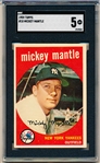 1959 Topps Baseball- #10 Mickey Mantle, Yankees- SGC 5 (Ex)