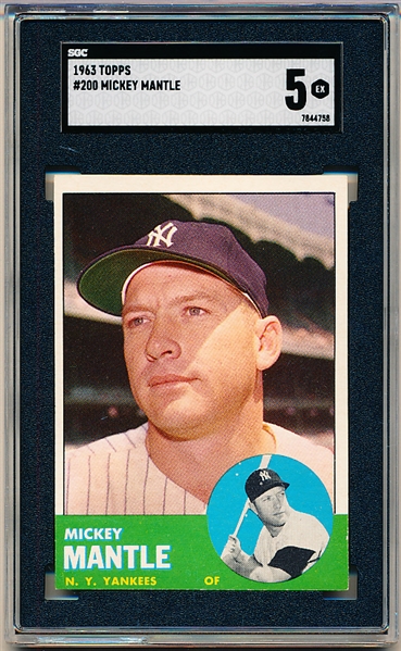 1963 Topps Baseball- #200 Mickey Mantle, Yankees- SGC 5 (Ex)