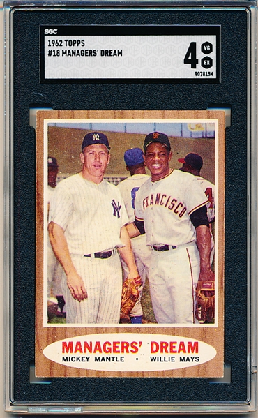 1962 Topps Baseball- #18 Managers Dream- Mantle/Mays- SGC 4 (Vg-Ex)
