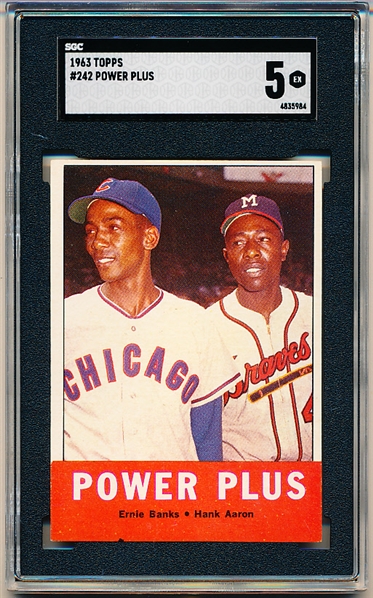 1963 Topps Baseball- #242 Power Plus- Banks/Aaron- SGC 5 (Ex)