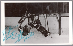 Autographed 1950s Glenn Hall Chicago Black Hawks NHL B/W 3-½" x 5-11/16" Photo