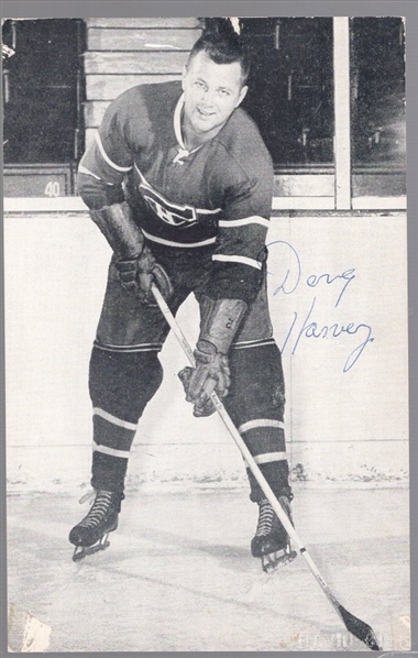 Autographed 1950s? Doug Harvey Montreal Canadiens NHL B/W 3-½" x 5-½" Photo- JSA Certified