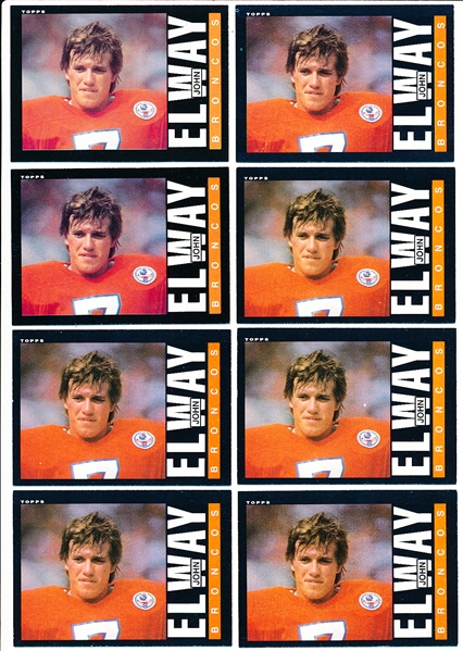 1985 Topps Ftbl.- #238 John Elway, Broncos- 8 Cards