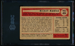1954 Bowman Baseball- #65 Mickey Mantle, Yankees- SGC 1.5(Fair)