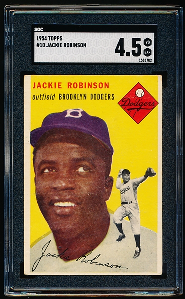 1954 Topps Baseball- #10 Jackie Robinson, Dodgers- SGC 4.5(Vg-Ex+)