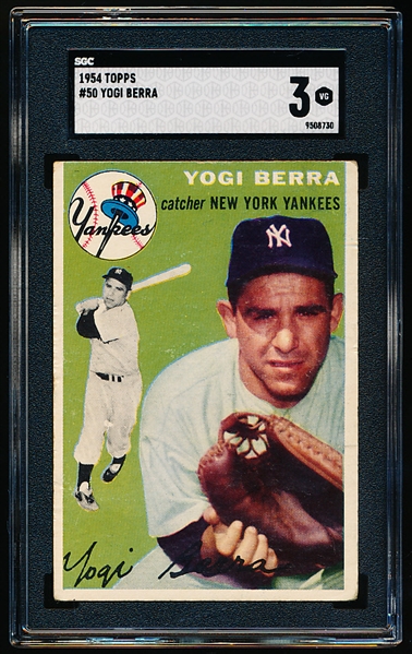 1954 Topps Baseball- #50 Yogi Berra, Yankees- SGC 3 (Vg)
