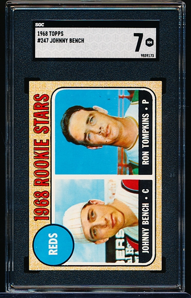 1968 Topps Baseball- #247 Johnny Bench RC- SGC 7 (NM)