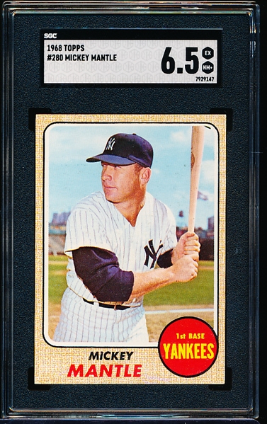 1968 Topps Baseball- #280 Mickey Mantle, Yankees- SGC 6.5(Ex-Nm)