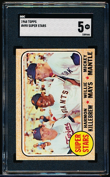 1968 Topps Baseball- #490 SuperStars- Killebrew/Mays/Mantle- SGC 5 (Ex)