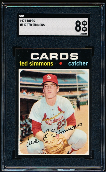 1971 Topps Baseball- #117 Ted Simmons RC, Cardinals- SGC 8 (Nm-Mt)