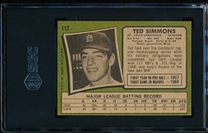 1971 Topps Baseball- #117 Ted Simmons RC, Cardinals- SGC 8 (Nm-Mt)
