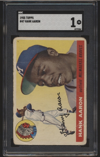 1955 Topps Baseball- #47 Hank Aaron, Braves- SGC 1(Poor)