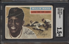 1956 Topps Baseball- #130 Willie Mays, Giants- SGC 1.5 (Fair)- Gray Back Version 