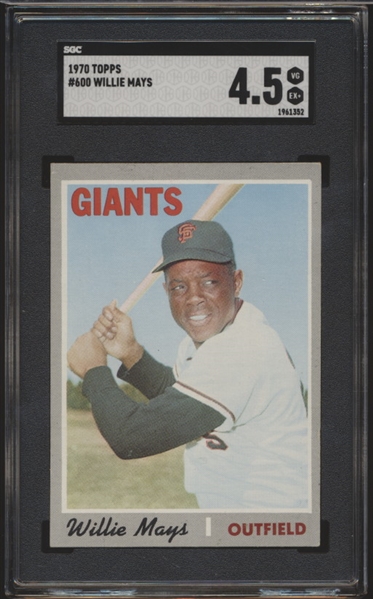 1970 Topps Baseball- #600 Willie Mays, Giants- SGC 4.5 (Vg-Ex+)