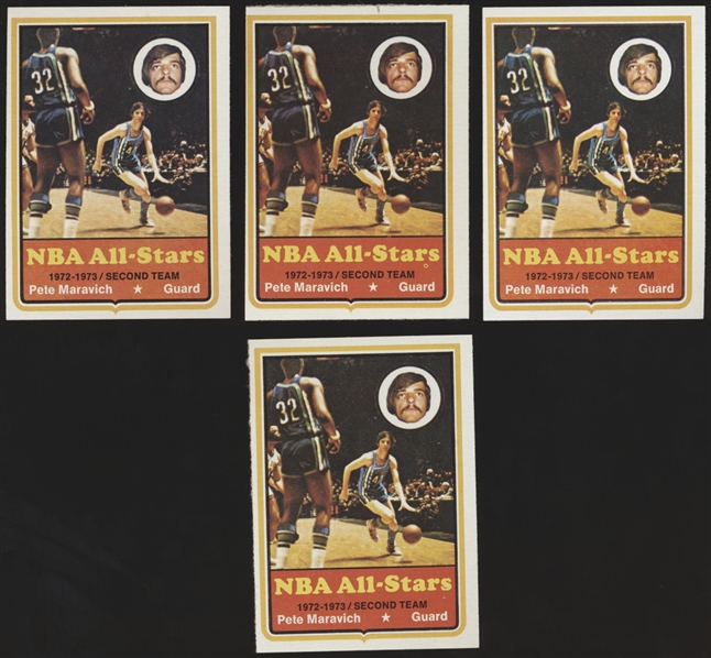 1973-74 Topps Basketball- #130 Pete Maravich, Hawks- 4 Cards