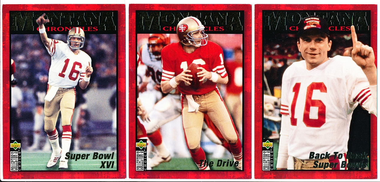 1995 Collectors Choice Ftbl.- Joe Montana Chronicles 3-1/2" x 5" Cards- 3 Diff.
