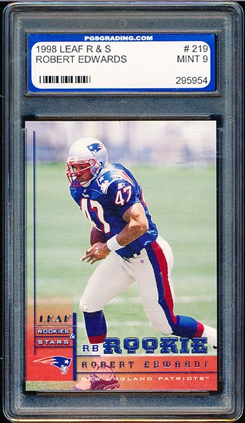 1998 Leaf Rookies & Stars Ftbl.- #219 Robert Edwards RC, Patriots- PGS Graded Mint 9