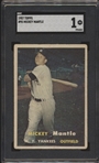 1957 Topps Baseball- #95 Mickey Mantle, Yankees- SGC 1 (Poor)