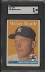 1958 Topps Baseball- #150 Mickey Mantle, Yankees- SGC 1 (Fair)